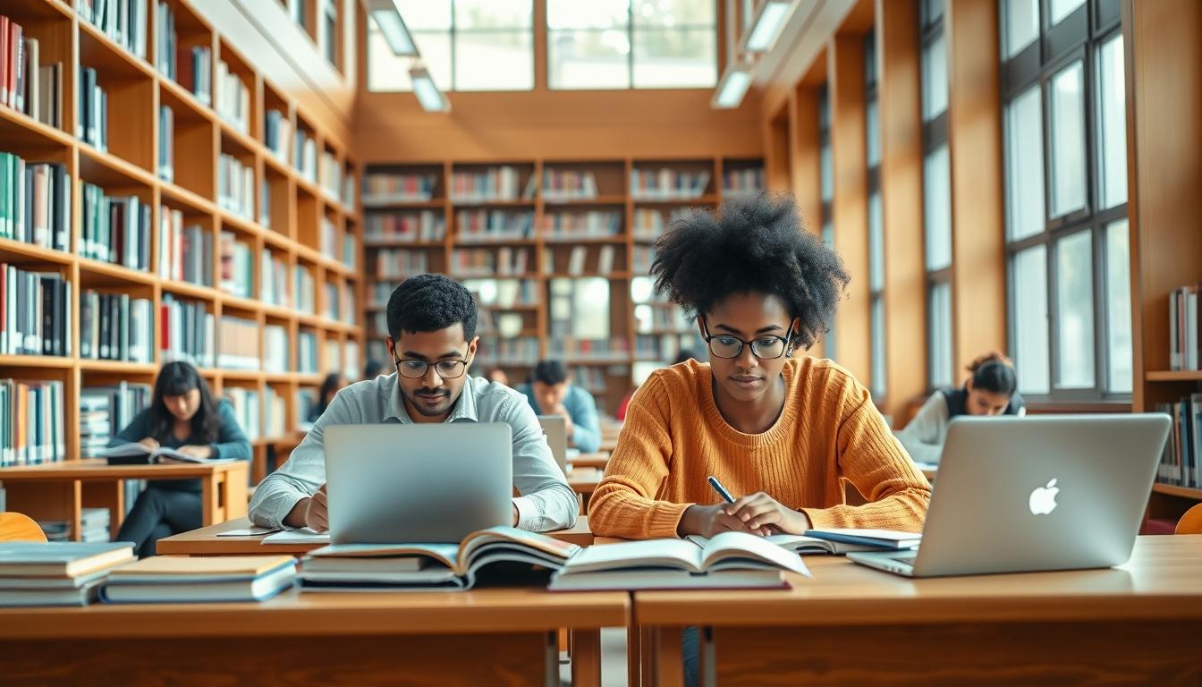 Students studying together in modern classroom